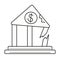 Bank failure icon for logo, web, app, UI. Bankrupt, poverty, graph down symbol. Financial crisis icon set in line style.