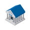 Bank finance building illustration icon isolated. Symbols of Business and Finance: money, safe, case. Isometric bank building.