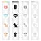 Bank with food, a collar with a medal, a puppy is sitting, it costs.Puppy set collection icons in cartoon black