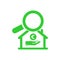 Bank, home house, hand , search , location , business bank location search green icon