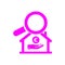 Bank, home house, hand , search , location , business bank location search magenta icon