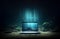 Bank icon. Chained laptop on undersea background. AI Generative