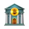 Bank icon, modern design concept of cryptocurrency technology, bitcoin exchange, mobile banking, vector illustration.