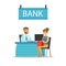 Bank Manager At His Desk And The Client. Bank Service, Account Management And Financial Affairs Themed Vector