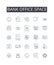 Bank office space line icons collection. Financial institution premises, Banking establishment area, Cash handling