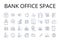 Bank office space line icons collection. Financial institution premises, Banking establishment area, Cash handling