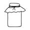 Bank with paper.Doodle style.Outline drawing by hand.Black-and-white image of a jam jar.The jar of honey is covered with paper.