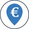 Bank pointer, euro currency, location, map marker, payment icon. Simple editable vector graphics