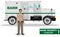 Bank security concept. Detailed illustration of bank armored car and security guard on white background in flat style