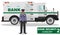 Bank security concept. Detailed illustration of bank armored car and security guard on white background in flat style.