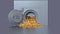 Bank vault door opening revealing a golden coin