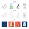 A bank of vitamins, a flask with a solution and other equipment.Medicine set collection icons in cartoon,outline,flat