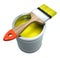 Bank with yellow paint and brush