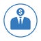 Banker, businessman icon. Blue color vector