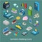 Banking financial icon set flat 3d isometric vector money bank