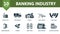 Banking Industry icon set. Monochrome simple Banking Industry icon collection. Saving Plan, Encashment, Deposit