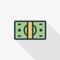 Banking, money bundle, dollar banknotes thin line flat color icon. Linear vector symbol. Colorful long shadow design.