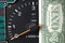 Banknote put tachometer gauge scene.