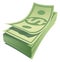 Banknote stack with curled dollar bill. Green money cash