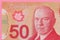 Banknotes of Canadian currency: Dollar. Detail close up shot