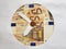 banknotes and coin of euro with paper forming clock figure, background and texture