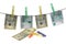 Banknotes are hooked clothespins on a rope