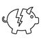 Bankrupt piggy bank icon, outline style