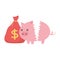 Bankruptcy broken piggy bank money bag coins business financial crisis