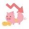 Bankruptcy downward arrow broken piggy bank coins money business financial crisis
