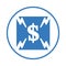 Bankruptcy icon. Blue vector design