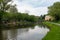 The banks of the river Dender with green nature, Erembodegem, Flanders, Belgium