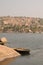 Banks of Tungabhadra river in Hampi, Karnataka - coracle boats ready for tourist rides