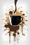 A banksy minimalist  logo design of coffee, formed by spray paint splatters, aesthetic, artistic, street art, white background