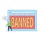 Banned website concept with flat cartoon person perplexed by blocked web page.