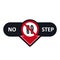 Banner with arrow. No step sign. Imprint soles shoes icon. Dont stand red sign. Symbol for public areas. Vector