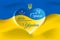 Banner august 24, independence day of ukraine, vector template ukrainian flag with heart shape. Background with flying flag