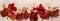 Banner autumn background frame. Red leaves, viburnum berries and fresh mushrooms on wooden desk. Space for text