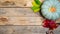 Banner. Autumn wooden background with yellow-red and green leaves, pumpkin and chestnut. Composition on a natural table