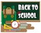 banner back to school with education items such as book,pencil,Ruler,Schoolbag,alarm clock.