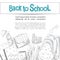 Banner back to school. School and office supplies. Form template for graphic design, web banners and printed materials