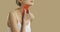 Banner background with young woman who has sore throat or problems with her thyroid gland