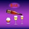 Banner for a bar, bottle of wine poured into a wine glass, carto