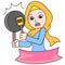 Banner of a beautiful Islamic hijab woman carrying a frying pan and spatula for cooking, doodle icon im\\age kawaii