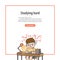 Banner the boy is studying hard with math and a lot of book on the table illustration vector on white background. Education and