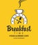 Banner for breakfast with clock, tableware and cup