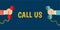 Banner call us, a hand holding a phone, hand holding a telephone receiver, flat design