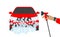 Banner for a car wash. Man washing car vector illustration. Car wash concept with red sports car.