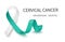 Banner about cervical cancer, a postcard, a poster with a white and turquoise ribbon on a white background. The symbol
