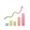 Banner chart data analics. 3d business graph in cartoon style. Growth progress pink arrow