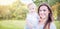 Banner of child (kid) and mom (woman) enjoying summer day at the park.